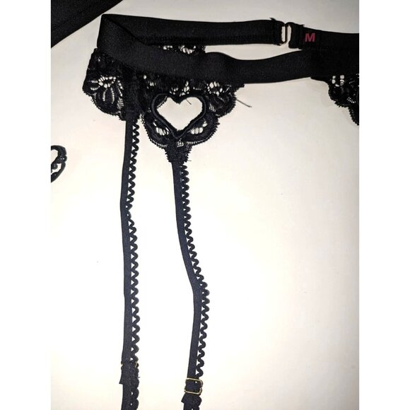 Fashion Nova Black Lace 3-Piece Lingerie Set With Heart Details Includes Bra Tho - Picture 6 of 11